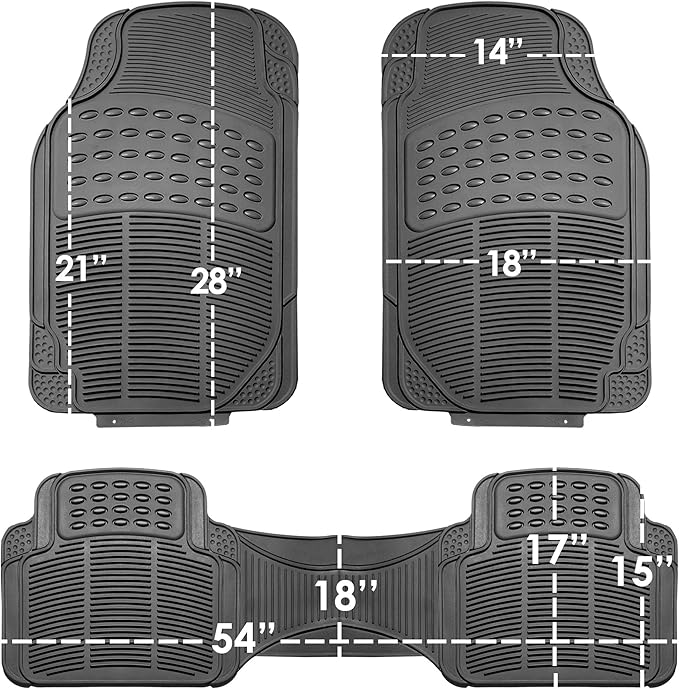 FH Group 3 Row Climaproof™ Trimmable Non-Slip Vinyl Floor Mats with Cargo Liner- Universal Fit for Cars Trucks and SUVs (Gray) F11306 + F16401