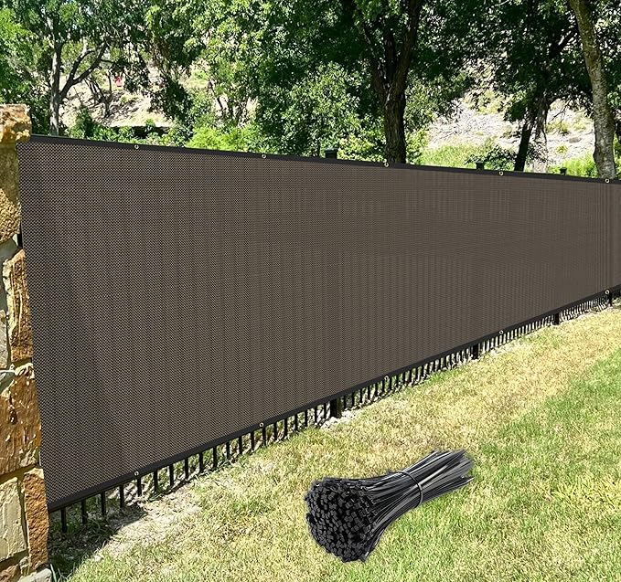 Windscreen4less Privacy Fence Screen Heavy Duty Windscreen Fencing Mesh Fabric Shade Net Cover with Brass Grommtes for Outdoor Wall Garden Yard Pool Deck, 8'x155' Brown