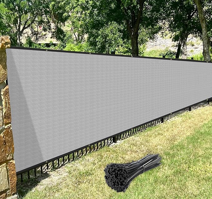 Windscreen4less Privacy Fence Screen Heavy Duty Windscreen Fencing Mesh Fabric Shade Net Cover with Brass Grommtes for Outdoor Wall Garden Yard Pool Deck, 8'x256' Light Gray