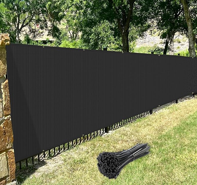 Windscreen4less Privacy Fence Screen Heavy Duty Windscreen Fencing Mesh Fabric Shade Net Cover with Brass Grommtes for Outdoor Wall Garden Yard Pool Deck, 8'x73' Black